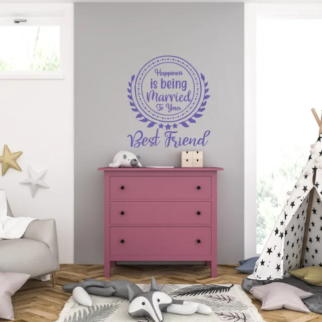 MC Living Muursticker - Happiness Is Being Married To You Best Friend - 46,4 x 51,2 - Paars