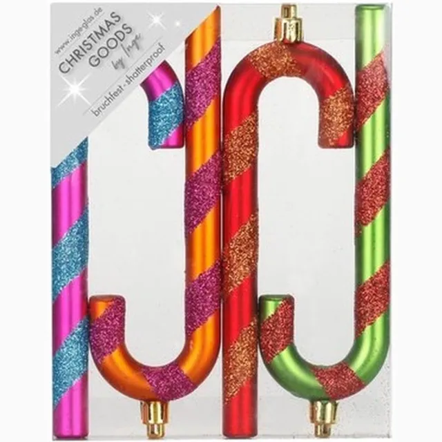 Inge Glas 16x Kunststof kersthangers zuurstok kerstballen gekleurd 14 cm - Onbreekbaar - Kerstornamenten Multi