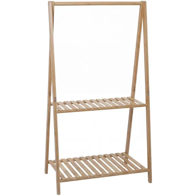MCW Bamboe kapstok MCW-Q32, kapstok, kledingrek, schoenenrek, met stang en 2 planken, 130x70x44 cm ~ naturel
