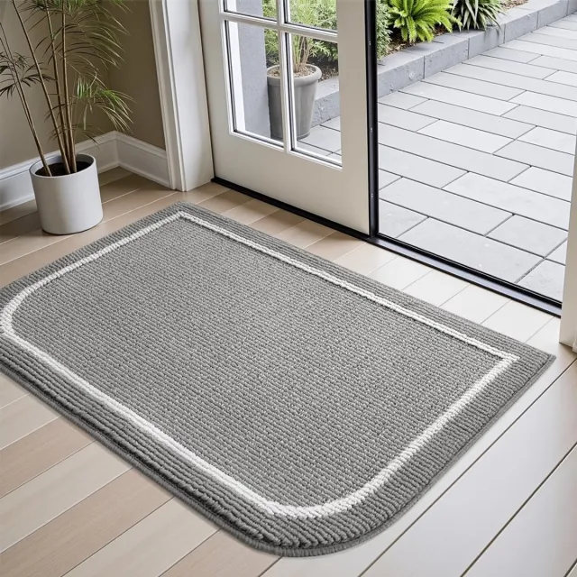 Lersko Deurmat Antislip Grijs – Absorberende Voordeurmat Laagprofiel – Machinewasbare Vuilvanger voor Binnen en Buiten – Zachte Welkomstmat voor Entree