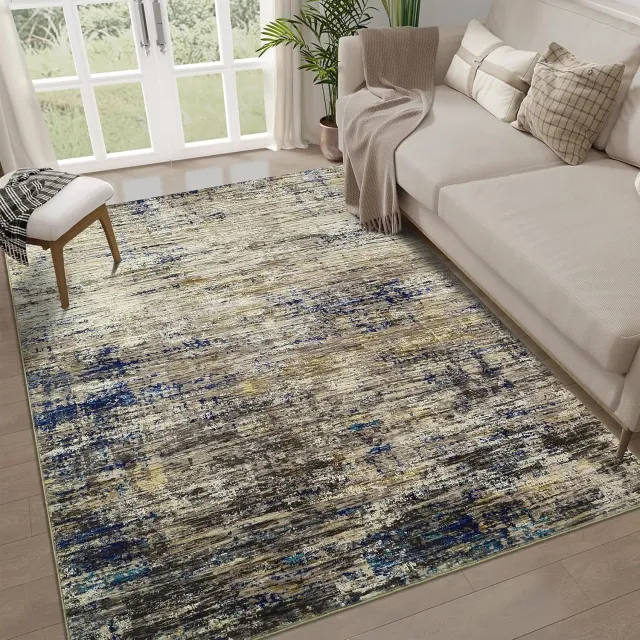 Danky Abstract Vloerkleed Luchtspiegeling 160x230 cm Blauw-camel - Opvouwbaar Zacht Poolkleed met Antislip Onderkant