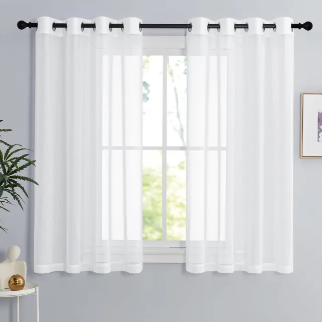 Unyqoos Lichtdoorlatende voile gordijnen in linnenlook voor een moderne woonkamer wit