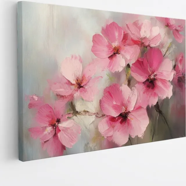 Saammp Canvas Schilderij - Zachte Roze Bloemen - Abstract - 45x30 - Foto op canvas - Wanddecoratie - Muurdecoratie Woonkamer - Kantoor Decoratie Multicolor