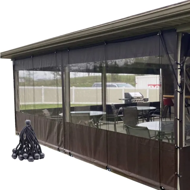 Famanu Waterdichte transparante gordijnen voor buiten, aanpasbaar zijpaneel van 0,5 mm PVC met ogen voor tuinhuisje en terras, 1,80 x 2,20 m, perfect voor het creëren van een elegante buitenomgeving met optimale bescherming