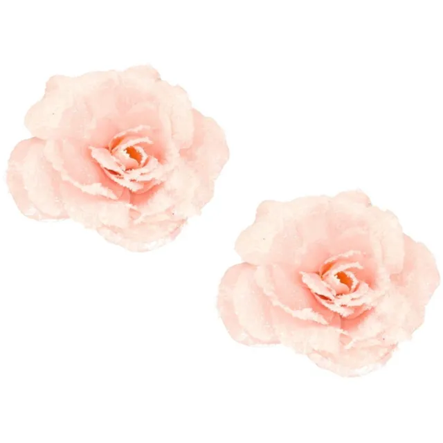 Decoris Kerstboomversiering Bloem - 4x stuks - 12 cm - roze glitter - op clip - ornament - roos
