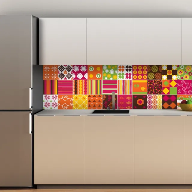 Ambiance Sticker Zelfklevende muurtegelstickers voor keuken en badkamer - 30 etnische Kagoshima cementtegelstickers - 30 stickers 10x10cm Multi color