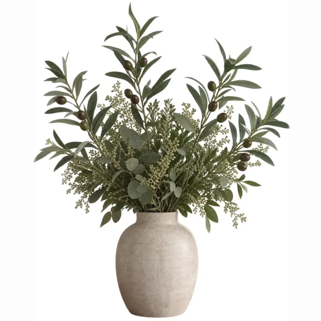 Bellatio Design Kunstplant Olijf takken - 4x - 75 cm - groen - olijfboom - siertakken stelen - decoratie