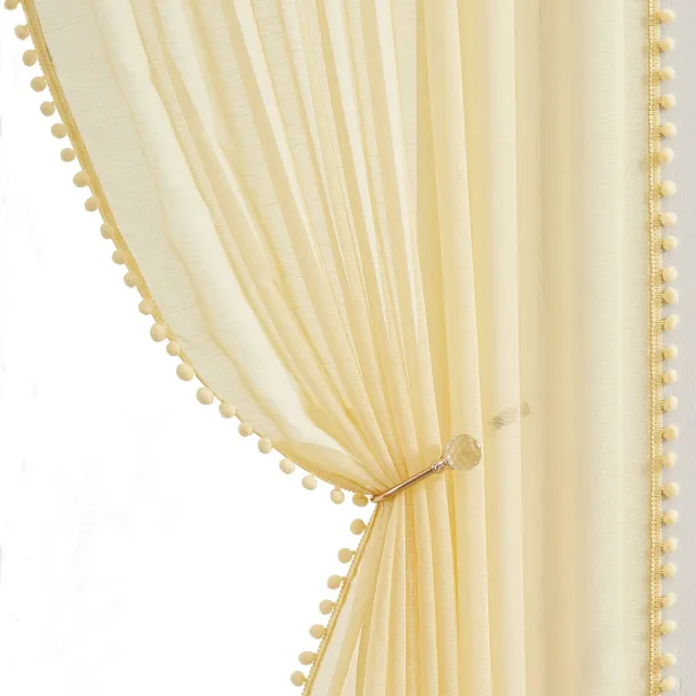 Unyqoos ® Gezellige Boho Gordijnen met Pompons en Luchtige Textuur voor Stijlvolle Kamers H225 x B140 cm geel