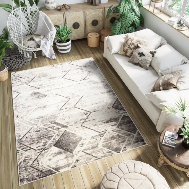 Tapiso Petra Vloerkleed Geometrisch Woonkamer Kleed Tapijt lichtbeige