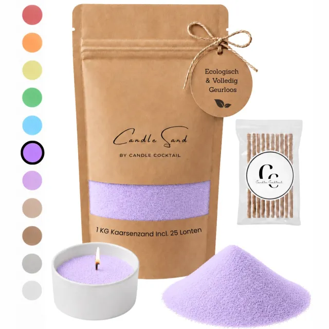 Candle Cocktail Kaarsenzand | Candle Cocktail | Paars | 1000g Incl. 25 Lonten | Burning Sand | Candle Sand | Kaarspoeder | Poederkaars | 125+ branduren | Met 25 lonten