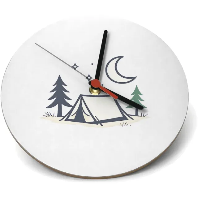 Mr Cadeautjes Klok rond Ø 19 - design Minimalistische campingnacht met een kalme, speelse typograf | cadeau Wit