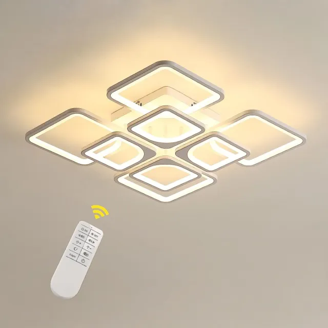 Riserva LED Plafondlamp met Afstandsbediening - 80W - 9600 lm - Dimbaar 3000K-6500K - Vierkant - Moderne Plafonnière voor Woonkamer, Slaapkamer, Keuken en Eetkamer Wit