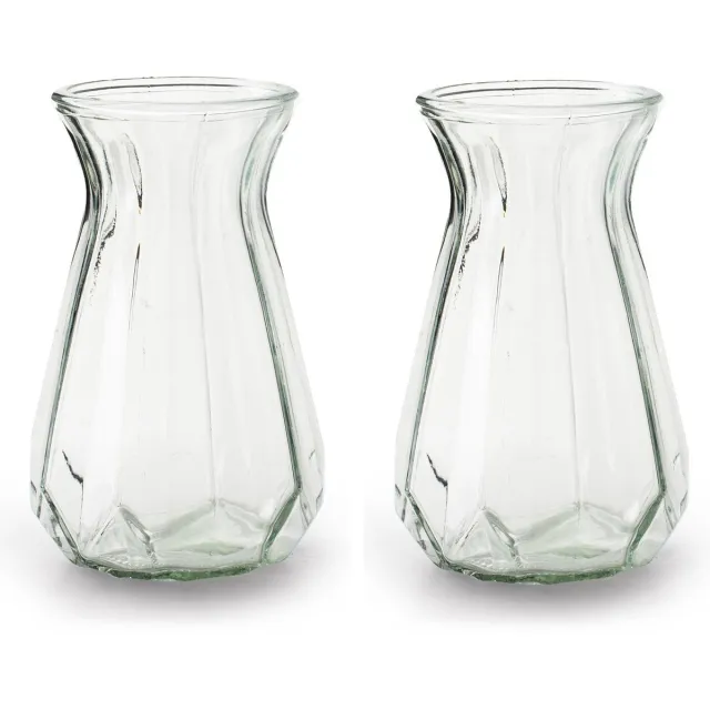 Jodeco Bloemenvaas - 2x stuks - Stijlvol model - helder/transparant glas - H18 x D11,5 cm
