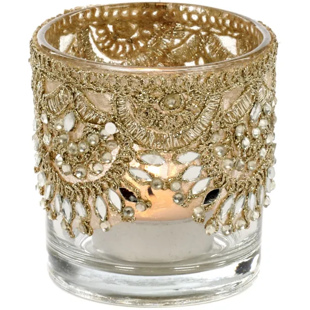 Goodwill Waxinelichthouder Glas - Goud - 8 Cm - Voordeelaanbod Per 2 Stuks
