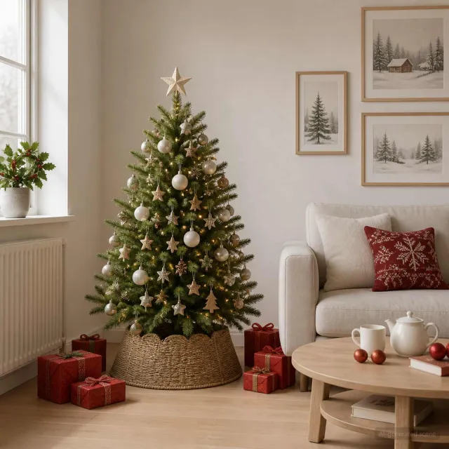 vidaXL Kerstboomkraag Rond Naturel Dia. 45 x 22 cm Zeegras Bruin