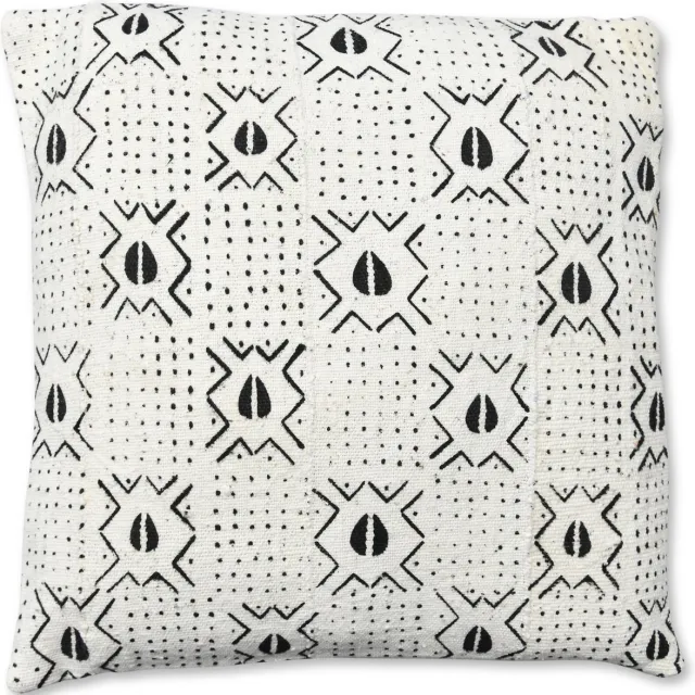 Poufs&Pillows Mudcloth kussen - Afrikaanse stijl - Handgemaakt - Bruine Mudcloth stof met origineel patroon - 45 x 45 cm wit