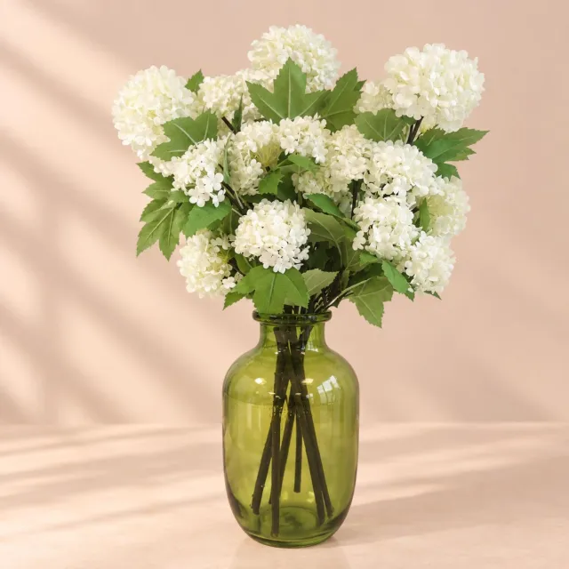 Bellatio Design Kunstbloem Viburnum / sneeuwbal Roseum - 6x - 60 cm - creme wit - losse steel - kunst zijdebloemen