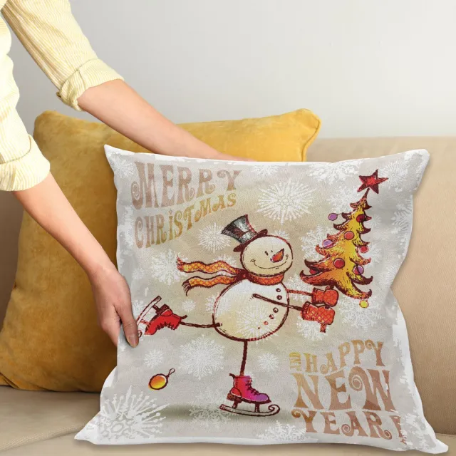 New Bed Kerstmis Schaatsende vrolijke sneeuwpop Decoratieve Kussenhoes met Rits Dubbelzijdige Print voor Woonkamer Upgrade, 40cm x 40cm Multikleur, Wit