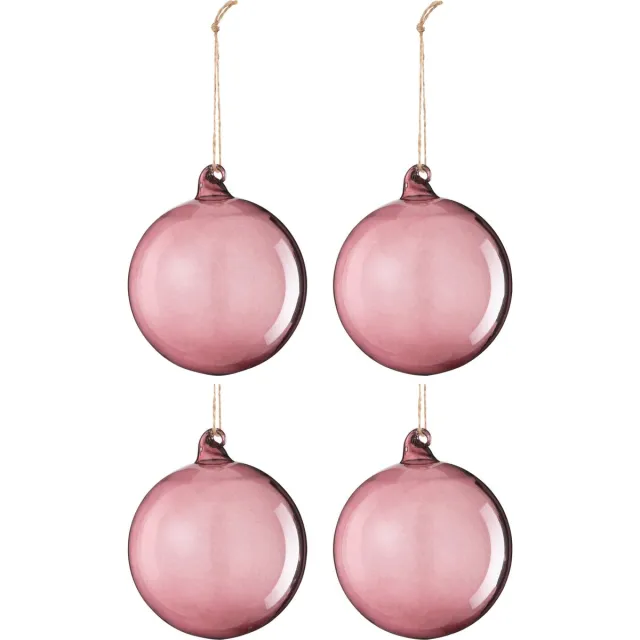 J-Line kerstbal - glas - licht mauve - small - doos van 4 Paars