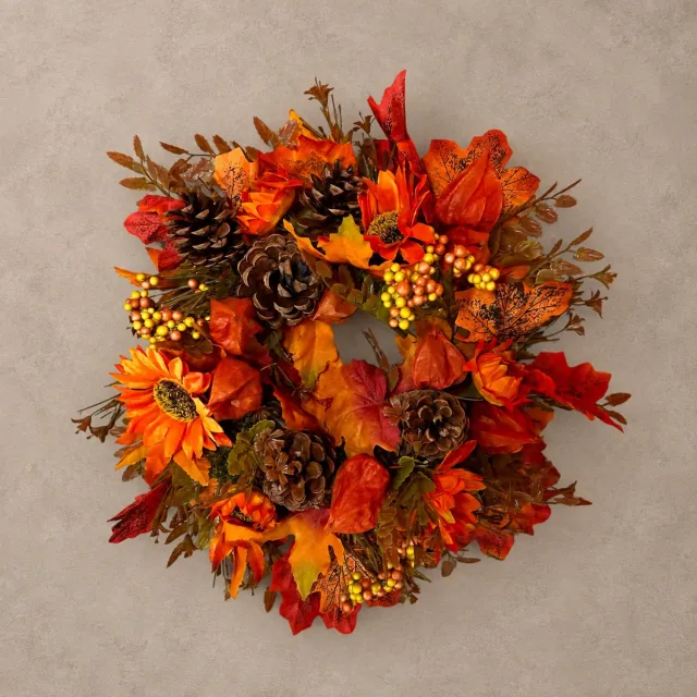 Seta Fiori Herfstkrans 35 cm – Krans - Oranje Bruin – Deurkrans – Seta Fiori
