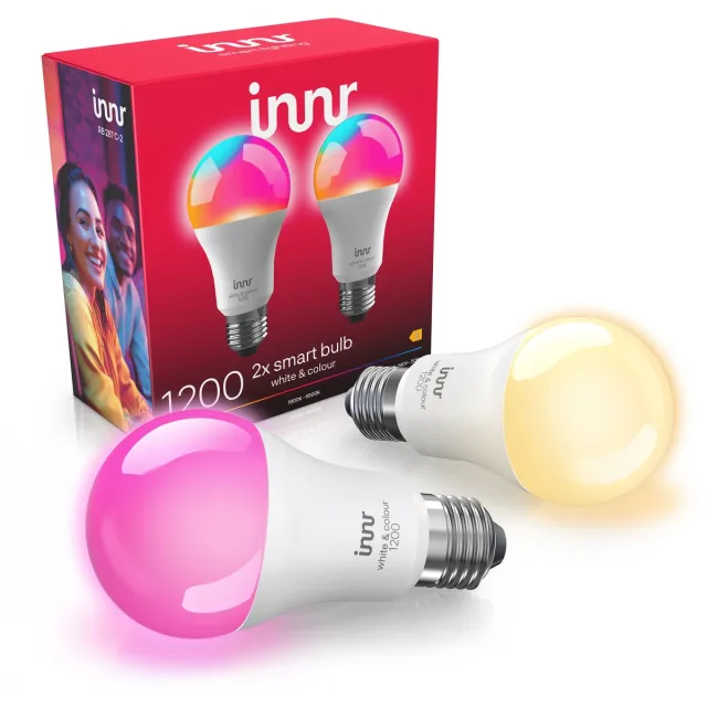 innr Zigbee E27 LED lamp - geschikt voor Philips Hue - smart bulb - wit en gekleurd licht - geeft 50% meer licht - slimme lamp - dimbaar - 1210 lumen - 2 pack