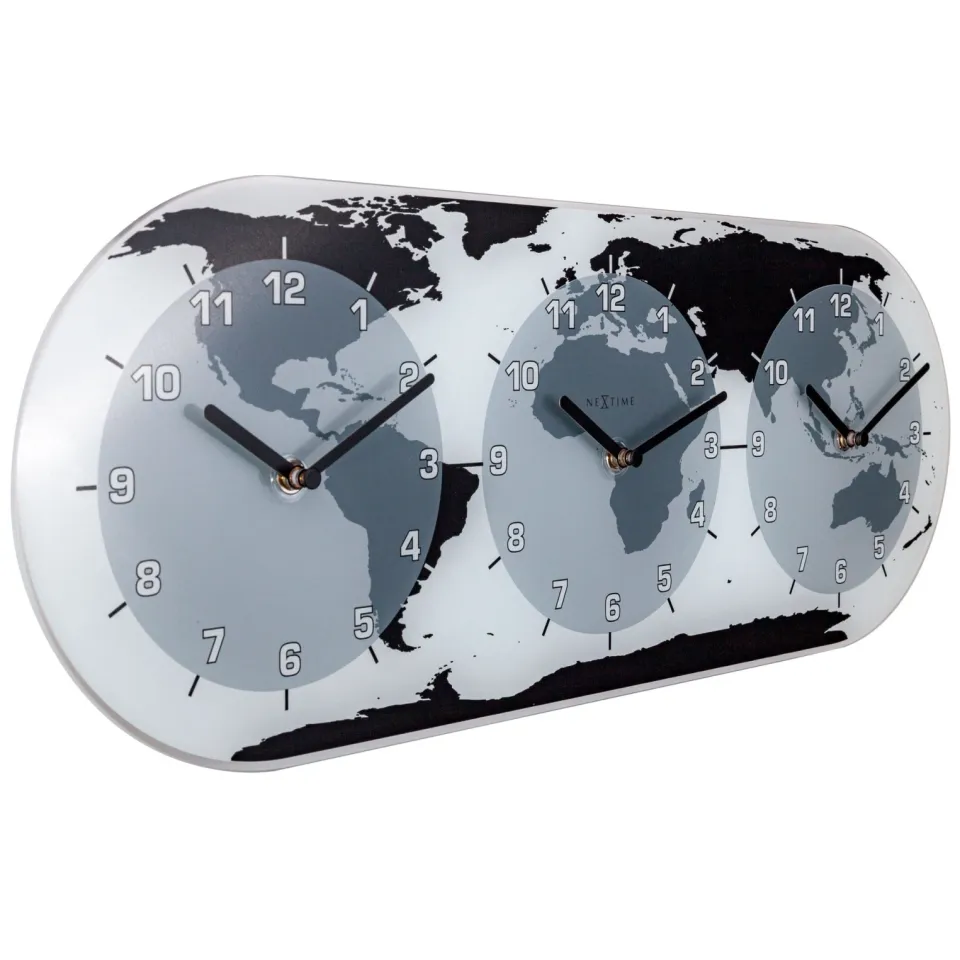 NeXtime Wandklok - 50 x 18,6 x 3,6 cm - glas - wereldklok - 'Mondial' grijs, foto 2