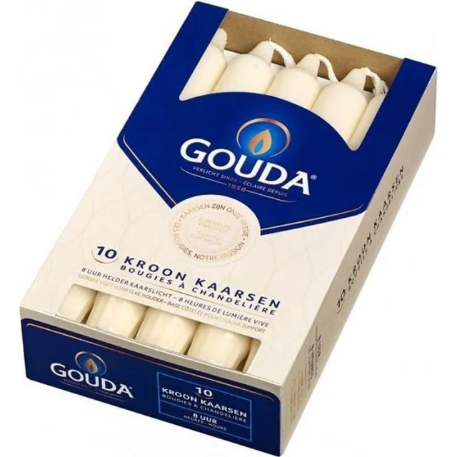Gouda Dinerkaars Gouda Kroonkaarsen 200/24 1x doos 10 stuks ivoor Ivoorkleurig