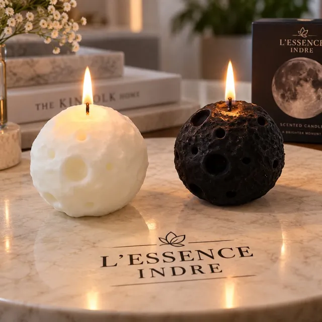 Scented Candles L'Essence Indre Luna & Nox - Vorm kaars - Maan Kaars - Wit & Zwart - 2 stuks