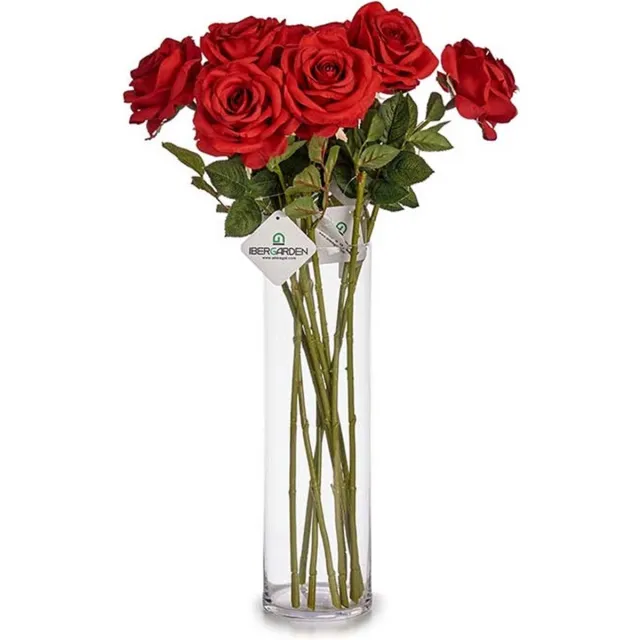 IBERGARDEN Kunstbloem Roos Elegance - 5x - dieprood - 63 cm - losse steel - Kunst zijdebloemen