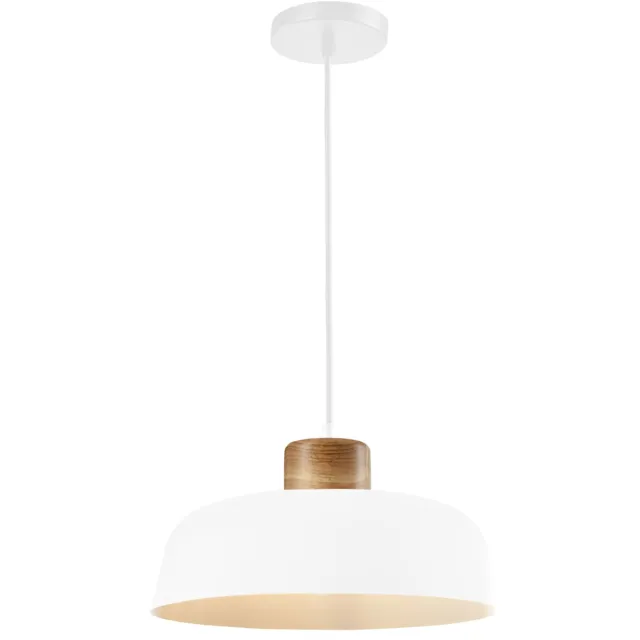 QUVIO Hanglamp Scandinavisch - Rond van metaal en hout - Diameter 30 cm - Wit en bruin