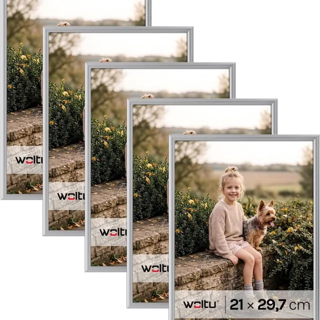 Rootz Living Set van 5 Fotolijsten met Passe-partout, Kunststof Frame & Glas Zilver