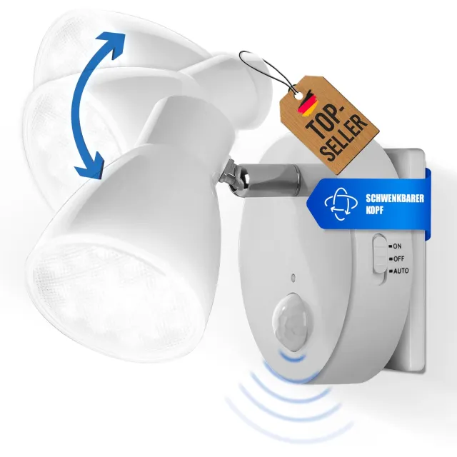 Trango 2635-016 LED-sensor nachtlampje * MILO * met bewegingssensor en automatische functie in wit veiligheidslicht Direct 230V, socketlamp, wandlamp, oriëntatielicht, nachtlamp, socket light