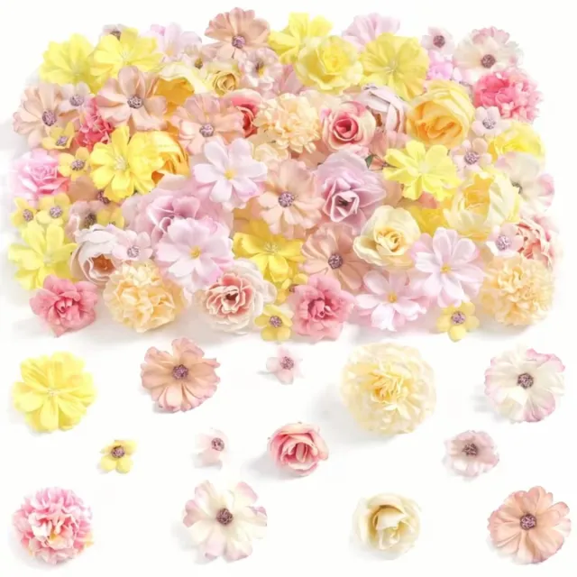 Kasey Grote Kunstbloemen Mix 2-8 cm - 50 Stuks - Geel & Roze Mix - Kasey
