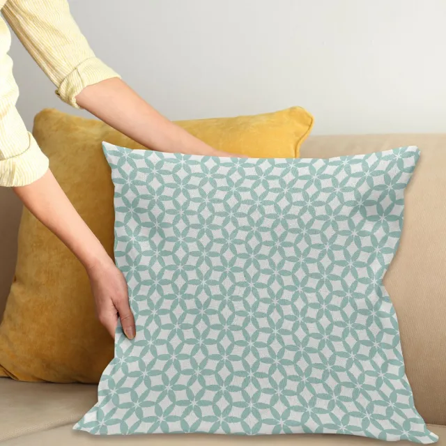 ABAKUHAUS Trellis Sierkussenhoes, Exotisch Ornate Ster Patroon met Intertwined Cirkels Vintage Geïnspireerd Abstract, Decoratieve Vierkante Sierkussenhoes, 40 x 40 cm, Zeegroen Crème