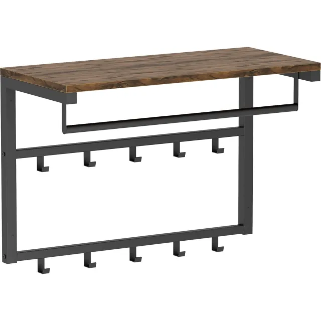IN-HOMEXL Kapstok Hout Bruin – Wandkapstok met 10 Haken en Plank – Industrieel – IN-HOMEXL Ramon
