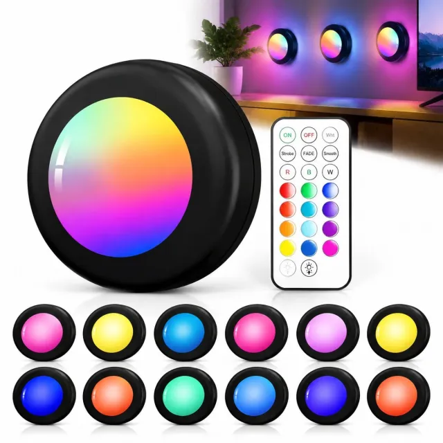 VHV Kastverlichting LED Draadloos - 12 Stuks - Draadloze Spotjes Met afstandsbediening - Dimbare & timerfunctie - Kastverlichting op Batterij - RGB Onderkastlampje 13 Kleuren Multi