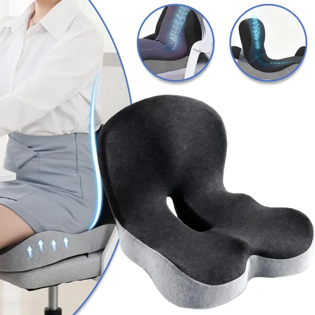 JIMUYU Ergonomisch Orthopedisch Zitkussen met Rugleuning - Traagschuim Stoelkussen met Afneembare, Wasbare Hoes voor Bureaustoel, Auto en Thuis Grijs