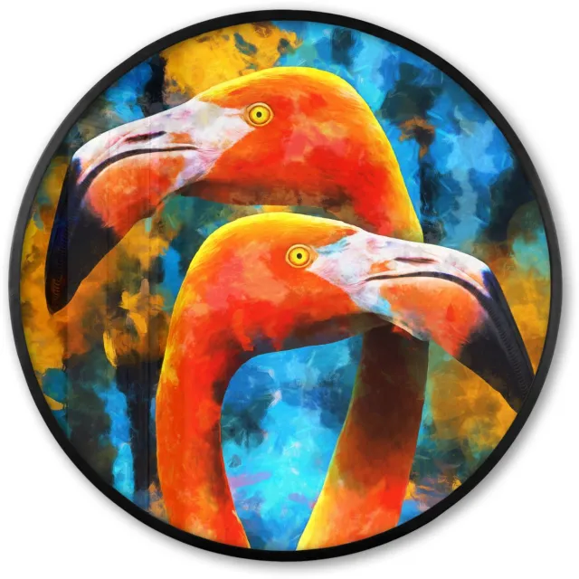 FrameYourWall Poster in lijst Rond - Fotolijst 80x80 cm - Posters - Schilderij - Olieverf - Flamingo - Ronde posterlijst zwart - Decoratie - Wanddecoratie woonkamer - Muurdecoratie slaapkamer Multicolor