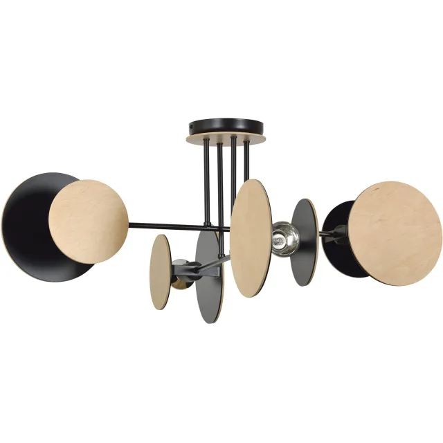 Emibig Turku uitzonderlijke plafondlamp zwart met hout 4X E27 - Perfecte verlichting voor elke ruimte Zwartachtig