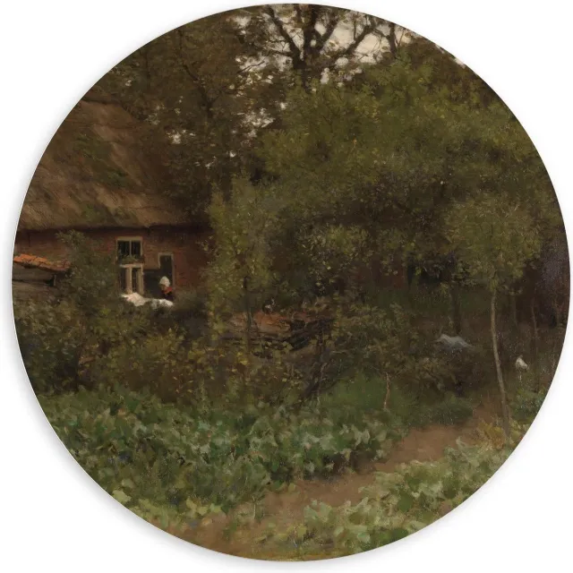 KuijsFotoprint Forex Wandcirkel - Oude Meesters - De moestuin, Anton Mauve, ca. 1885 - ca. 1888 - 120x120cm Foto op Wandcirkel (met ophangsysteem) Groen