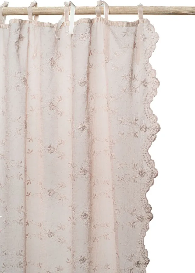 Pimlico Gordijnen | Victoria - Geborduurde Voile - Roze - Golvende Randen & Velvet Linten - 180x280 cm - Pimlico