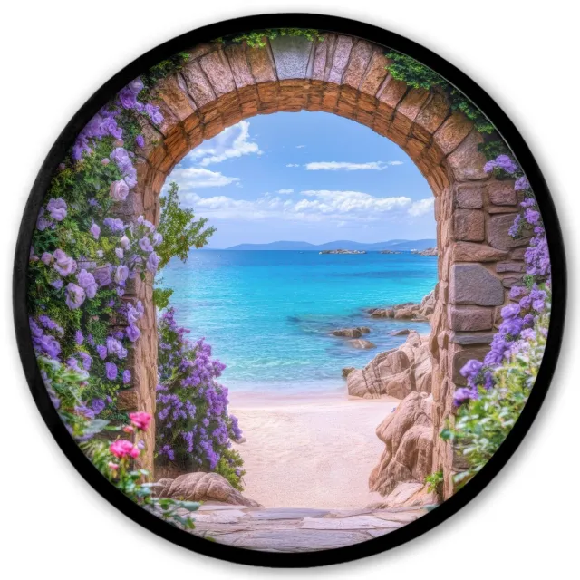 FrameYourWall Poster in lijst Rond - Fotolijst 40x40 cm - Posters - Doorkijk - Poort - Zee - Strand - Rotsen - Ronde posterlijst zwart - Decoratie - Wanddecoratie woonkamer - Muurdecoratie slaapkamer
