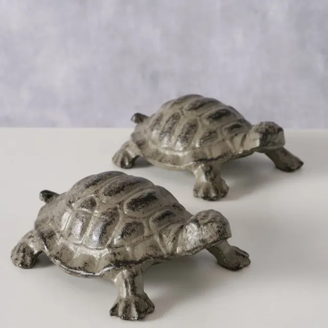 Boltze Home Schildpad Beeldjes Set van 2 - Gietijzer Bruin - Schildpad Decoratie voor Binnen & Buiten - Tuin- en Woondecoratie - 13 x 8 x 4 cm