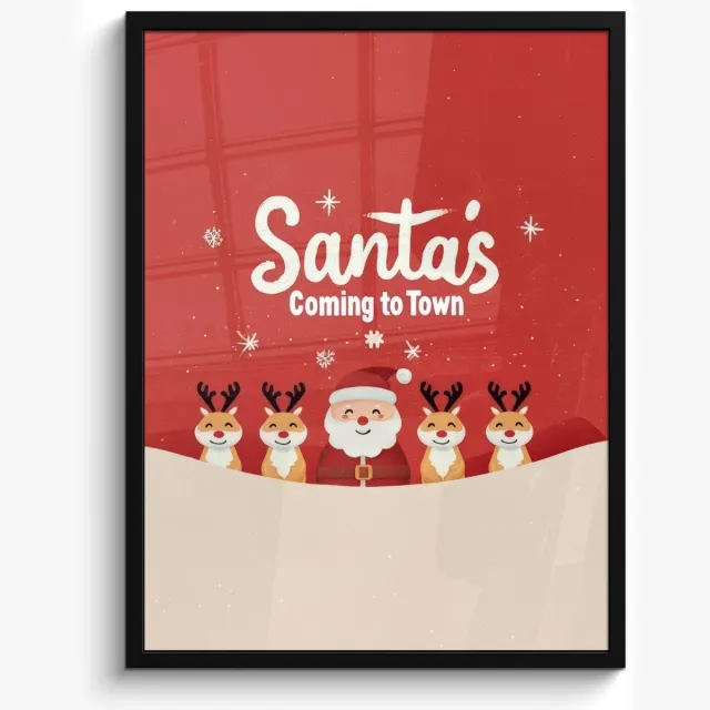 FrameYourWall Poster in lijst - Fotolijst 60x80 cm - Posters - Illustratie - Kerstman - Rendieren - Rood - Posterlijst zwart - Decoratie - Wanddecoratie woonkamer - Muurdecoratie slaapkamer - Kerstversiering - Kerstdecoratie voor binnen - Kerstmis
