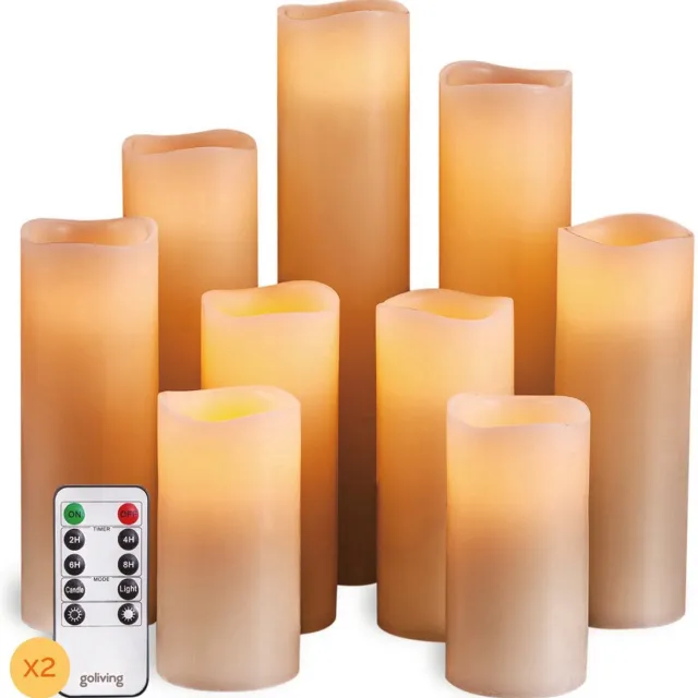 Goliving Led Kaarsen Met Afstandsbediening - Ø5,5 cm - Bewegende Vlam - Dimbaar - Timer Functie - Echte Wax - 2x Afstandsbediening - Set van 9 Ivoor wit