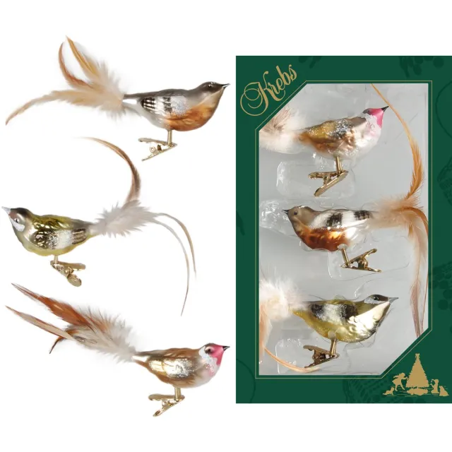 Krebs Decoratie vogeltjes - 6x - goud - op clip - 11 cm - glas - luxe glazen kerst vogels - Decoratievogeltjes - Kerstboomversiering Multi