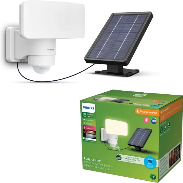 Philips Tylus beveiligingslamp - UltraEfficient LED - Solar buitenlamp - Helder warm licht; 3000K - Wit - Bewegingssensor - Schemersensor - Zonne-energie White