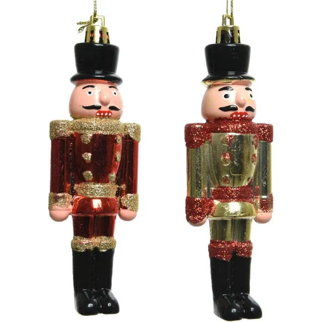 Decoris 2x Kerstboomhangers notenkrakers poppetjes/soldaten 9 cm - Kerstboomversiering kerstornamenten/kersthangers Multi