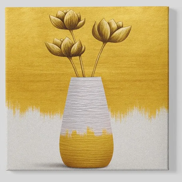 Trendex Global Vierkant Canvas Schilderij - Gele bloemen in vaas - Kunst - Wanddecoratie - 40x40 cm Geel