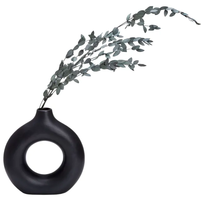 QUVIO Ronde donut vaas - Keramiek - 23 cm - Zwart